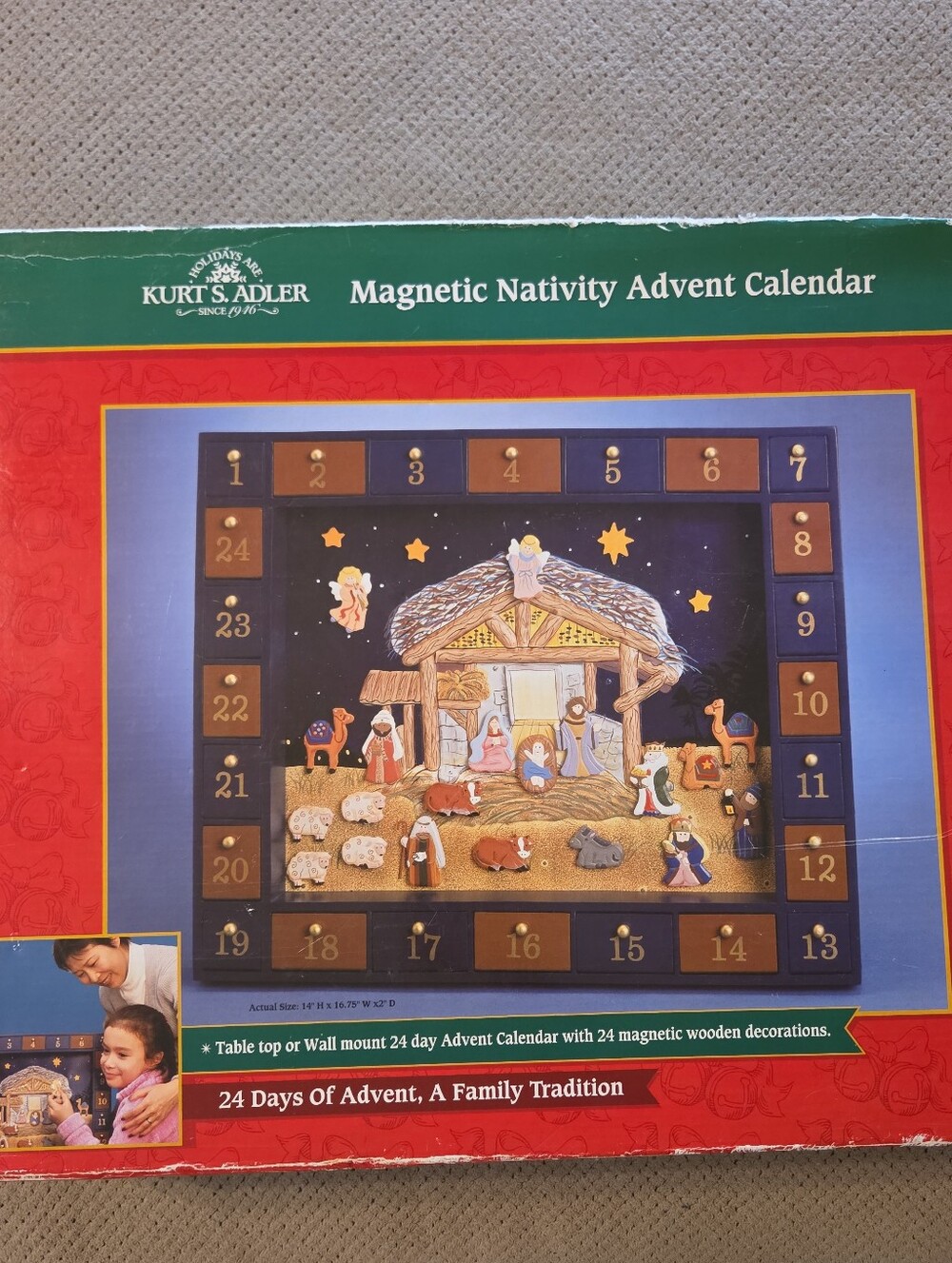 Vintage Kurt Adler Wooden Nativity Advent Calendar W/ Magnetic Pieces.hand craft